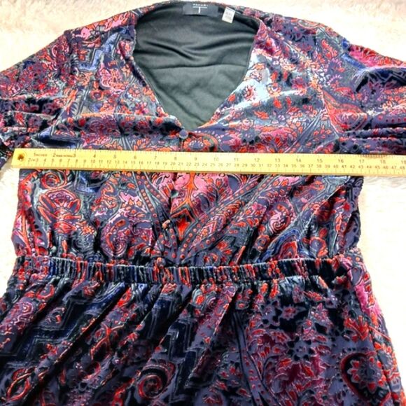 Tahari Paisley Burnout Velvet Midi Dress Fit and Flair Women PL/TPG Multicolor S - Picture 5 of 10